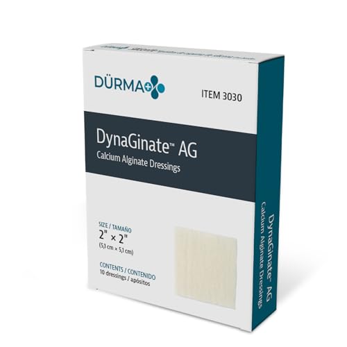 Dynarex Dürma+ DynaGinate™ AG Silver Calcium Alginate Dressing, Sterile, Gel Forming, Highly Absorbent, Provides Recovery Support, 2" x 2", 10 per Box