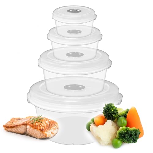 Pluto Packaging Pack Of 4 Clear Plastic Microwave Food Storage Containers With Steam Control Valves & Lids