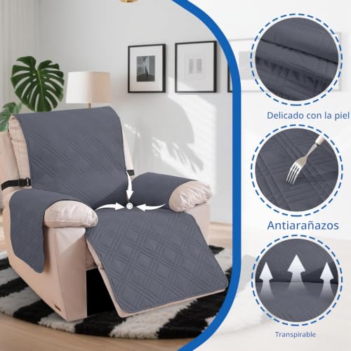 Miniatura 5 de Ystyle Funda Sillon Relax Reclinable, Fundas Sofa Relax Reversible, Funda Butaca Reclinable Antimanchas Antideslizante, Protector Sofa Gatos Lavable 1 Plaza Grande, Gris Oscuro Gris Claro