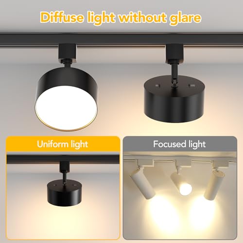 TuyuBEE 5 Color Diffuse LED Track Lighting Heads H Type Track Light Heads Dimmable Kitchen Track Lighting Fixtures Ceiling, Compatible with H Track Rails - Flicker Free CRI90+ 20W 2000lm, 4 Pack Black