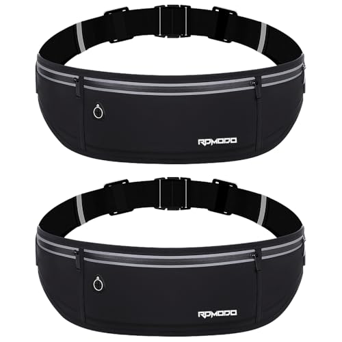 Image of Water Resistant Fanny Packs for Women, Slim Running Belt for Men, Phone Holder for Running Walking Outdoor, 3 Pockets Adjustable Running Waist Pack for iPhone 16 15 14 Samsung Black (2 Pack)