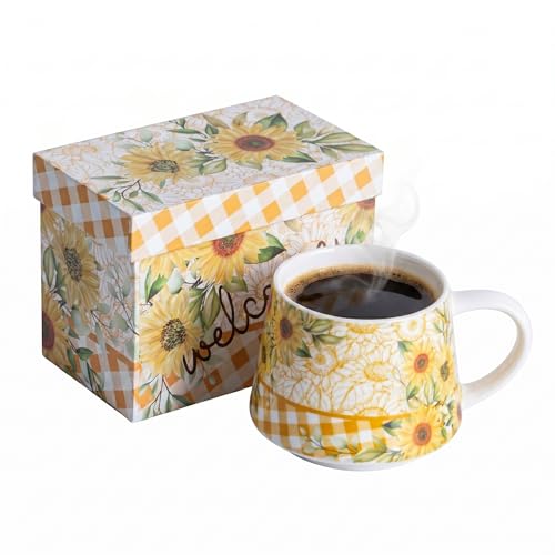 Taza de cerámica Topadorn 12oz con diseño girasol y caja de regalo miniatura 1