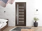 Sartodoors Quadro 4088 | 36 x 80 | Chocolate Ash Interior Single Swing Door with Frosted Glass | Prehung Solid MDF Door in Modern French Style | Hardware Included