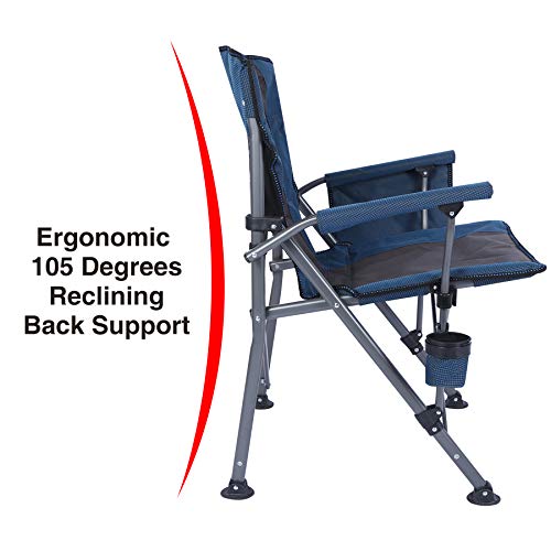 REDCAMP XXL Faltbar Campingstuhl 150 kg für schwere Menschen mithoher Rückenlehne, Luxus großer Heavy Duty Angelstuhl für Erwachsene Reise Picknick Angeln im Freien, blau