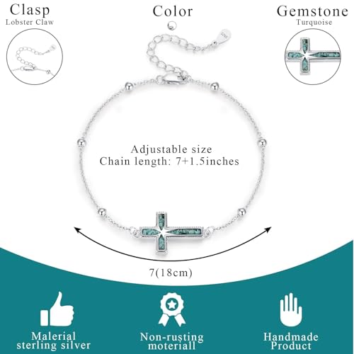 Turquoise Cross Bracelet for Women, 925 Sterling Silver Adjustable Religious Cross Western Jewelry for Her4
