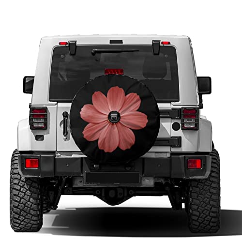 Image of Delerain Spare Tire Cover with Backup Camera Hole Dark Red Flower Primula Wheel Covers Waterproof Dust-Proof UV Sun Universal Fit for RV Trailer RV SUV Truck (17 Inch for Diameter 31 inch-33 inch)