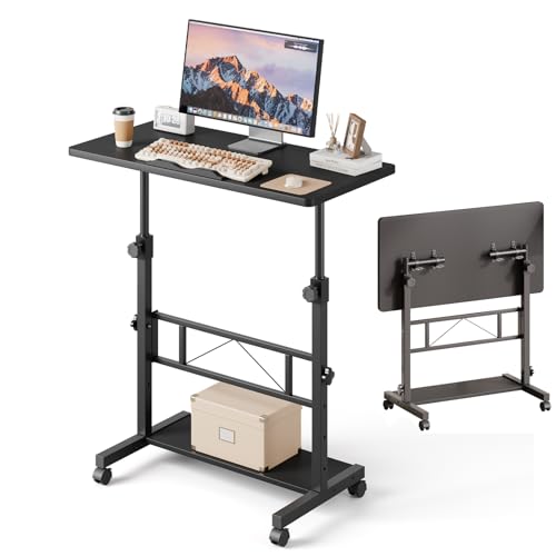 Dripex Height Adjustable Standing Desk, Tiltable Top, Mobile Stand Up Desk with Wheels, 80x40cm Small Rolling Table for Office, Walking Pad, Treadmill
