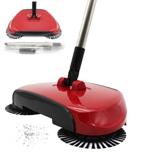 Yaoliucp Carpet Sweeper 360° Rotation Manual Floor Sweeper with PET Broom Brush Robust Lightweight Hand Sweeper for Home Office Low Carpets Rugs Undercoat Carpets, Red, Carpet Sweeper