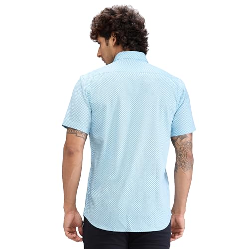 Image of Colorplus Men's Regular Fit Print Pattern Pure Cotton Plain Collar Half Sleeve Casual Shirt