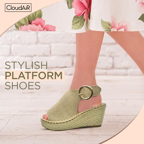 Image of CLOUDAIR Selina Women's Espadrille Wedge Sandals - Comfortable and Stylish Platform Slip On Sandals with Buckle Closure, Comfy Wedge Heels for Women, Fashion Summer Sandals