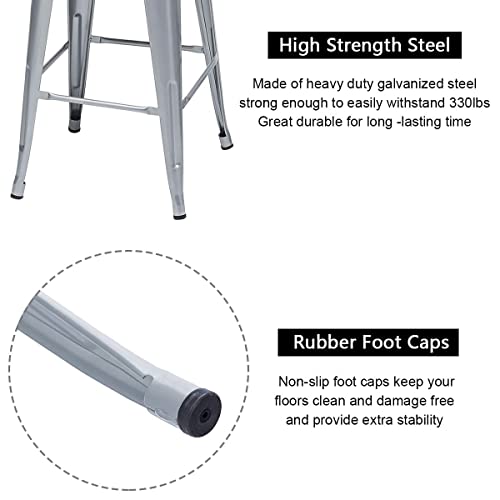Tongli Metal Bar Stools Set Of 4 Barstools Counter Height Bar Stools With Back Industrial Bar Stool Indoor Counter Stool Kitchen Island Stools Modern Bar Chair With Wood Top 26 Inch Silver #TOP4