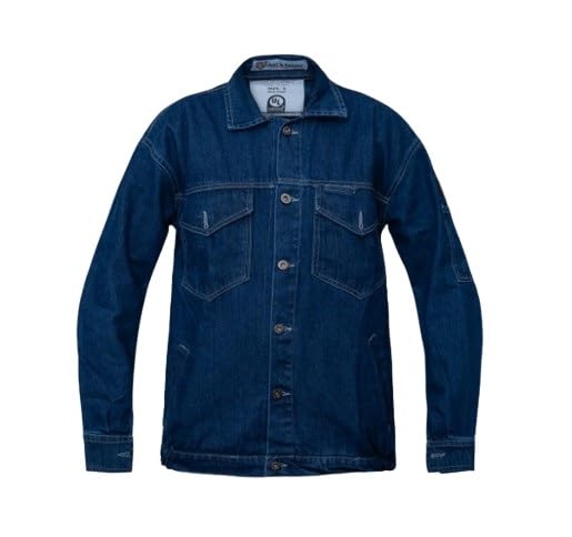 Jaqueta bomber jeans resistente a chamas FR Designer - 100% algodão - 325 g - jeans azul, Jeans azul, P