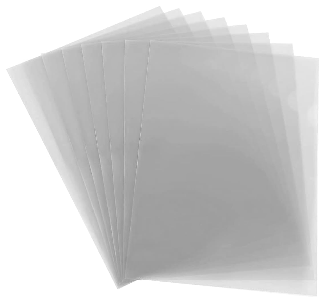 M1SS 300 Pack A4 L Type Plastic Folders, Transparent Document Pockets with Thumb Notch, Top & Side Opening Clear File Sleeves, Durable Waterproof Organiser Files for Office, School & Filings (Grey)
