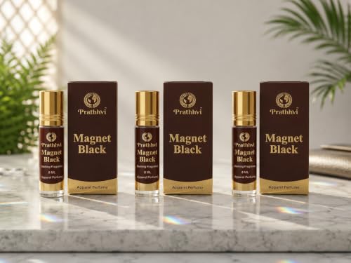 Image of Magnet Black Attar Roll-On Perfume Oil 8 ml x 3 | Alcohol Free | Long Lasting Rich Fragrance | Men & Women | Pocket Size Travel Friendly Roll On | Daily Wear Fragrance - Pack of 3