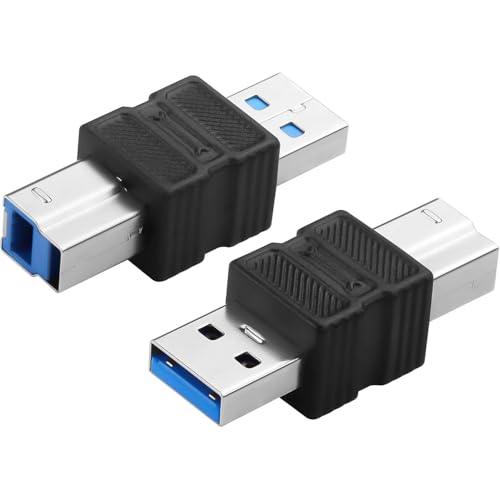 CERRXIAN Adaptador de conector USB 3.0 tipo A macho a tipo B macho, convertidor de impresora USB A a B de 5 Gbps para impresora, escáner, disco duro externo, paquete de 2