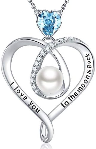 GinoMay Birthstones Jewellery Gifts for Her Valentine's Day I Love You to The Moon and Back 100 Languages Necklace Amethyst Aquamarine Emerald Sapphire Simulated Diamond and More Stones 925 Sterling Silver, Valentine's Day Jewellery Mother's Day