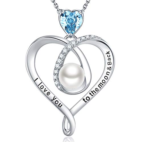 June December Birthstone Necklace Blue Topaz Jewelry Wife Birthday Gifts Mom Jewelry I Love You to the Moon and Back Necklace