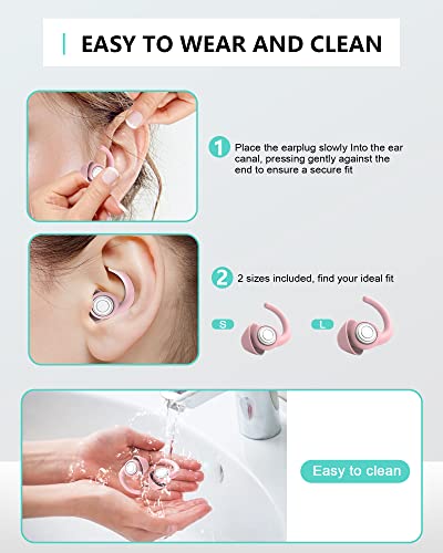 SUPCEAT Ear Plugs for Sleeping Noise Canceling, 2 Pairs(S/L) Reusable&Washable Earplugs Sound Blocking, Soft Silicone Noise Reduction Ear Plug for Sleep, Music, Parties, Festivals, Concerts - Image 6