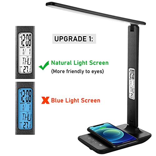 Yeslights Desk Lamp, Led Desk Lamp With Wireless Charger, Desk Lamps For Home Office, Usb Charging Port, Desk Light With Clock, Alarm, Date, Temperature-Black #TOP1