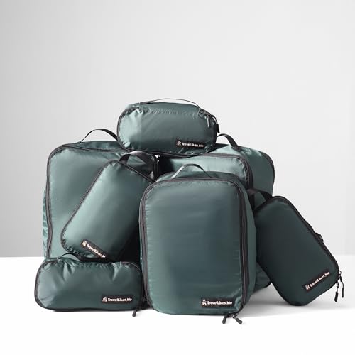 TRAVEL LIKES ME Nylon Travel Organizer 7Pcs Packing Cubes For Essentials, Garment Organizers, Storage Pouches For Travel Accessories, Clothes & Long Trips, Utility Kit With Compartments(Bottle Green)
