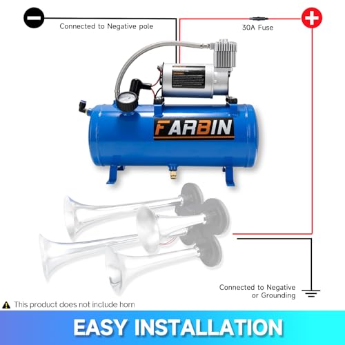 FARBIN 150 PSI 1.6gal Air Compressor with Air Tank 12V Air Pump for Train Horn, Air Horn, Inflating Tires, Air Mattresses (1.6 gal Blue Air Compressor)