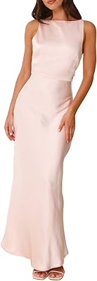 Summer Satin Maxi Dresses for Women 2025 Elegant Classy Silk Formal Sleeveless Open Back Spaghetti Strap Wedding Guest Dress