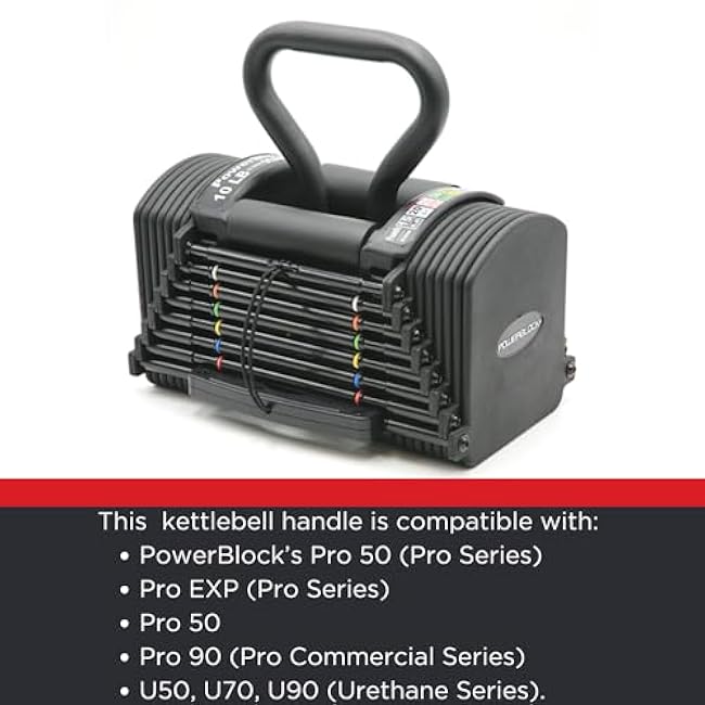 PowerBlock Pro Series Kettlebell Handle ¨C Compatible Pro Series Dumbbells, Strength Training Accessory, for Home Gym & Commercial Use, Workout Equipment, Black