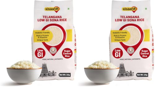 Image of KisaanSay Sugar Control Rice-Telangana Sona Rice (1KG) | Lab Tested Low Glycemic| Diabetes-Friendly | Unpolished | High in Fiber & Nutrients | Traditionally Milled | Lightweight & Non-Sticky | supports healthy weight & blood sugar