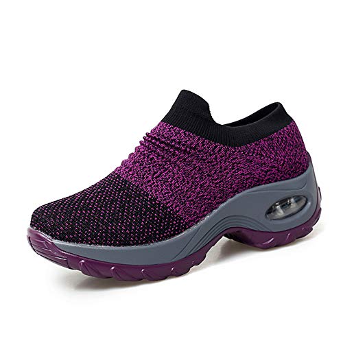 LEADER SHOW Women's Slip-On Walking Shoes Comfortable Loafers Casual Non-Slip Nursing Shoes Fashion Platform Sneakers (8.5, Purple)