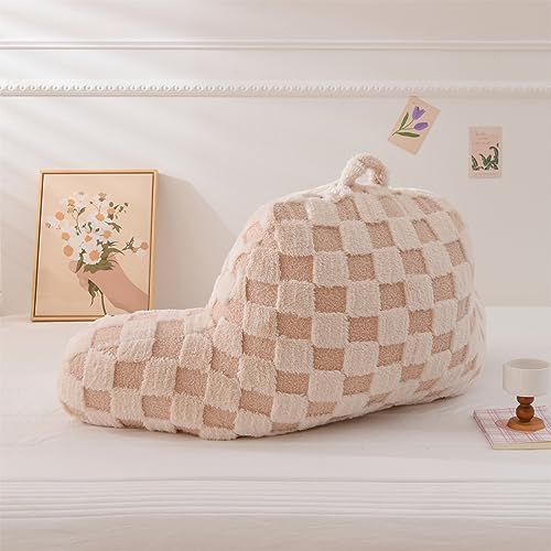 Image of Aimuan Reading Pillow Checkered Bed Rest Wedge Backrest Checkerboard Pillow with Arms Back Support for Sitting Up in Bed Cushion Incline Rest Sleeping Snoring Pillow (Beige,Standard)
