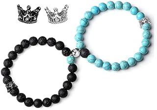 XIANNVXI Couple Bracelets Matching Bracelets for Couples Crystal Beads Beaded Bracelets Elastic Crown King&Queen Jewellery Gifts for Lover Him Her