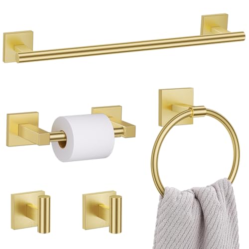 Lairuier Brushed Gold Bathroom Accessories, Towel Bar Set Wall Mounted