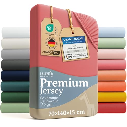 Laleni Premium Spannbettlaken, 70x140x15cm, für Babybett & Kinderbett, 100% Baumwolle, Oeko-TEX Zertifiziert, 3er Set, Koralle – Ansicht 1