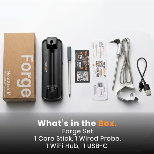 Image of MeatStick V Forge Wireless Meat Thermometer - WiFi BBQ Thermometer with Wired Grate-Level Ambient Probe, 5 Sensors, 50+ Hr Battery, 1200F, for Smokers & Pellet Grills