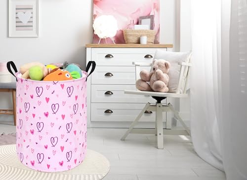 Image of Collapsible Kids Laundry Basket Clothes Hamper, Foldable Storage Organizer Bin, Toy Clothes Storage with Handles for Boys Girls Bedroom, Room Decor Love