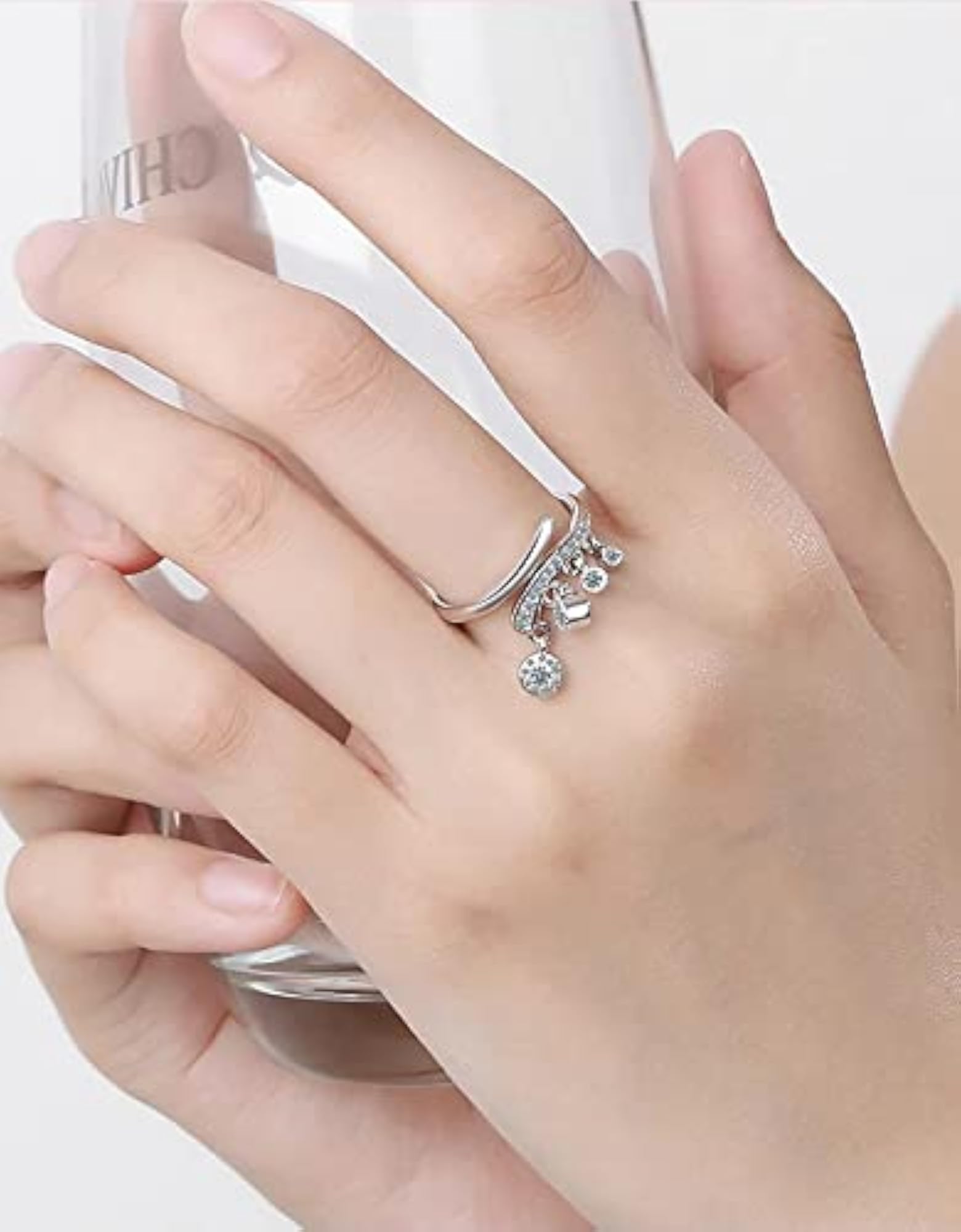 Zircon Drop Pendant Ring, Festive Rings, Cubic Zirconia Embossed Ring