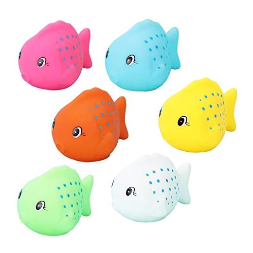 WanBeauty 6 st babybadleksak tecknad knubbig fisk klämljud badrum vatten lek spel vatten lekset gåvor för pojkar och flickor blandad färg