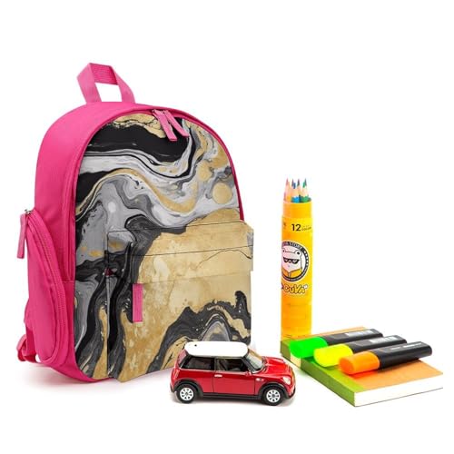 Black Golden Marble Ink Backpack for Men Women, Durable Small Bookbag Lightweight Daypack for Travel, Hiking, Pink-style3