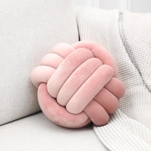 Neegaurd Coussin nœud Rose - Coussin décoratif Rond - 28 cm - Velours - Rembourrage en Coton PP - pour Chambre canapés, Salon Rose