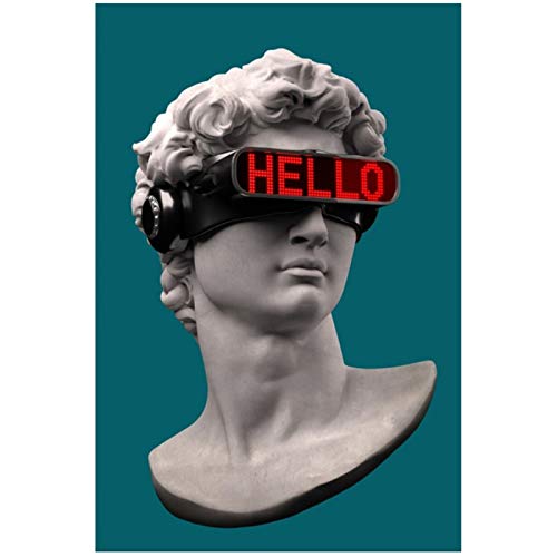 David Skulptur mit VR Brille Wandkunst Leinwand Poster und Drucke Zusammenfassung David Leinwand Gemälde an der Wand Dekor Bilder-50x70cm
