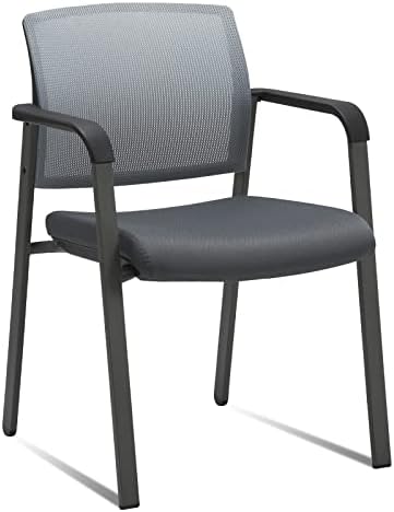 CLATINA Mesh Back Stacking Arm Chairs with Upholstered Fabric Seat and Ergonomic Lumber Support for Office School Church Guest Reception Grey