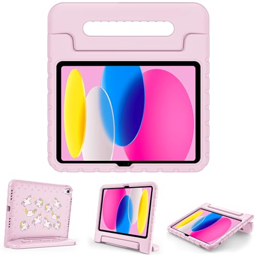 ProCase Kids Case for iPad A16 11th Generation 2025/iPad 10th Generation 2022 with Pencil Holder, iPad 11/10 Case Shockproof Lightweight Cover with Stand Convertible Handle for Children -Unicornpink