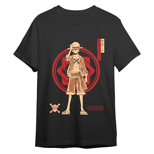 Comic Studio | One Piece Camiseta | Artículo Licenciado Oficial | Monkey D. Luffy | Negro | L