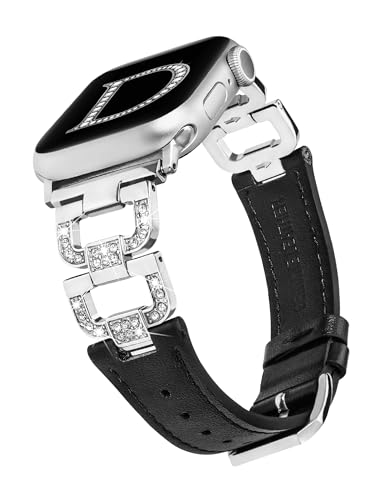 Bracelet en cuir haut de gamme orné de cristaux bling-bling pour montre iWatch Series 9