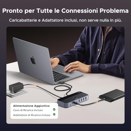 Switch USB 5Gbps KVM Commutatore 2 PC Ingressi Condividono 7 Uscite Periferiche USB per Tastiera Mouse Disco Rigido Stampante Scanner Microfono con 2 Adattatori USB C e Alimentatore DC 12V 2A - Hub USB - Immagine 5