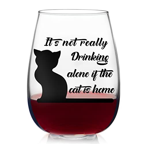 Roraem Wine Glasses Cat Wine Glasses Gifts For Cat Lovers - If The Cat Is Home Etched Stemless Wine Glass - Funny Wine Glass For Pet Meow Cat Lovers -16Oz #TOP7