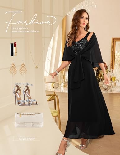 Image of BeryLove Summer Formal Wedding Guest Prom Dresses Sequin Cocktail Evening Lace Elegant Mother of The Bride Dress