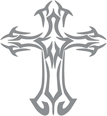 Religious Christian Tribal Cross 6 Inch Vinyl Decal Sticker Gray