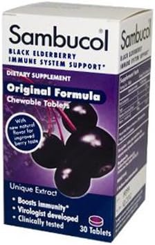 Sambucol Black Elderberry Immune System Support - Original Formula - 30 Chewable Tablets