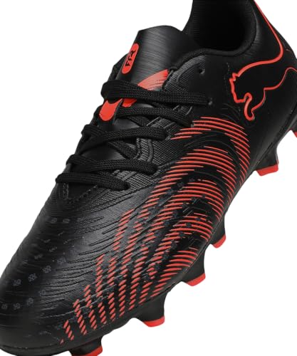 PUMA Future 9 Play Fg/Ag Jr Fußballschuh für Kinder, Unisex, Puma Schwarz, leuchtendes Rot, Starkes Grau, 4.5 UK – Ansicht 2